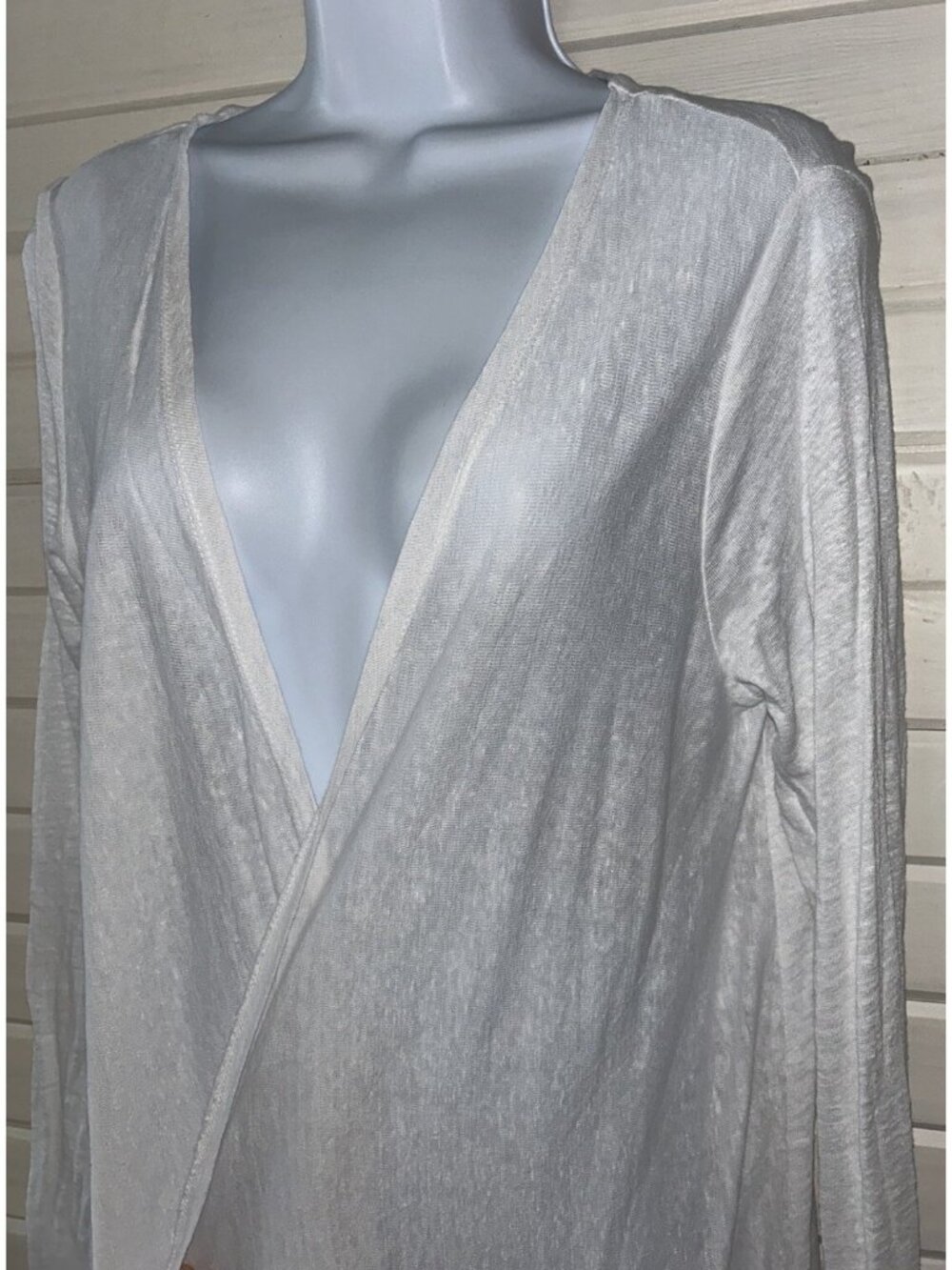 Tahari Sz MEDIUM White 100% Linen Slub Knit Open Front Cardigan Sweater EUC